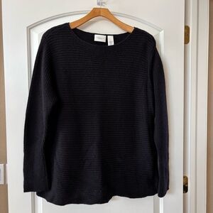 Liz Claiborne Oversized black cable knit sweater merino wool drop shoulder‎ 2X